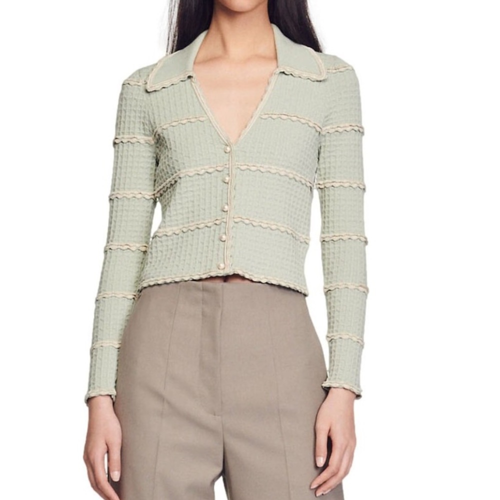 Sandro Mint Green Textured Cardigan